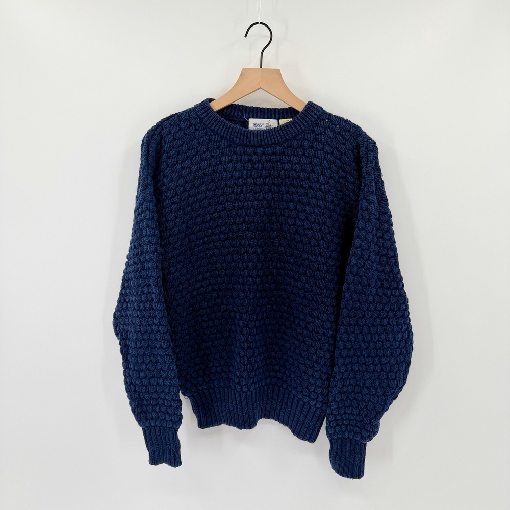Vintage Fisherman Sweater Popcorn Knit Ramie Cotton L Grandpacore Nautical